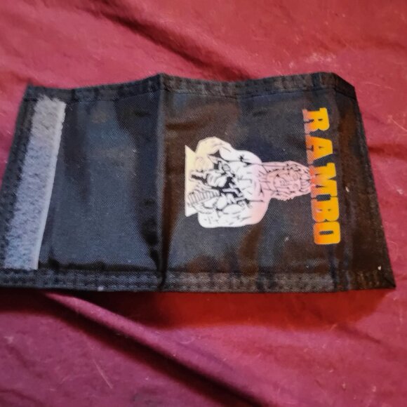 Vintage Black Rambo Sylvester Stallone Tri Fold Velcro Wallet - Picture 4 of 4